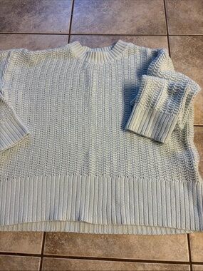 Light Blue Women's Rib & Cable Crewneck Sweater